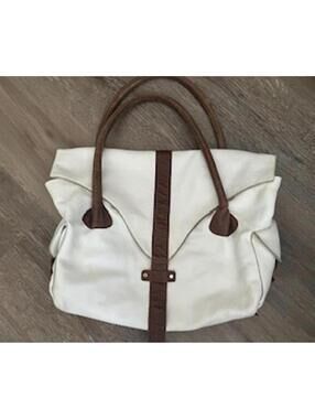 JJ Winters White and Brown Leather Handbag with Pink Interior